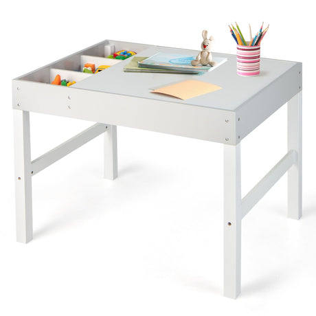 Mesa de madera 3 en 1 para niños con almacenamiento y tablero de doble cara - Blanco