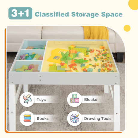 Mesa de madera 3 en 1 para niños con almacenamiento y tablero de doble cara - Blanco