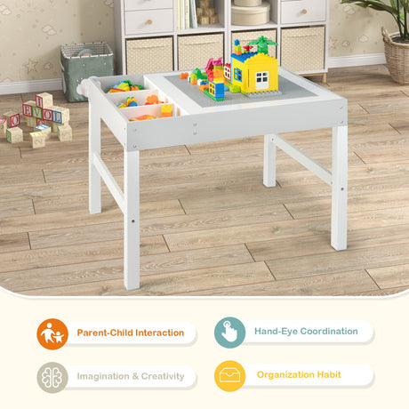 Mesa de madera 3 en 1 para niños con almacenamiento y tablero de doble cara - Blanco