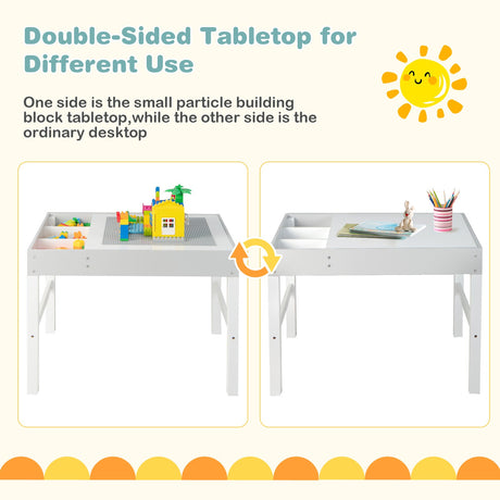 Mesa de madera 3 en 1 para niños con almacenamiento y tablero de doble cara - Blanco