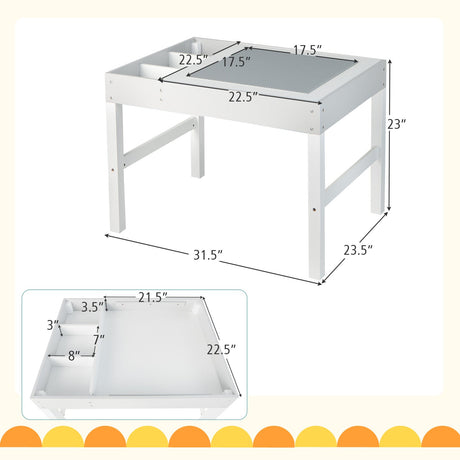 Mesa de madera 3 en 1 para niños con almacenamiento y tablero de doble cara - Blanco