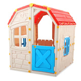 Casa de juegos de exterior para niños con ventanas y puerta que se abren para uso en interiores