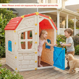 Casa de juegos de exterior para niños con ventanas y puerta que se abren para uso en interiores