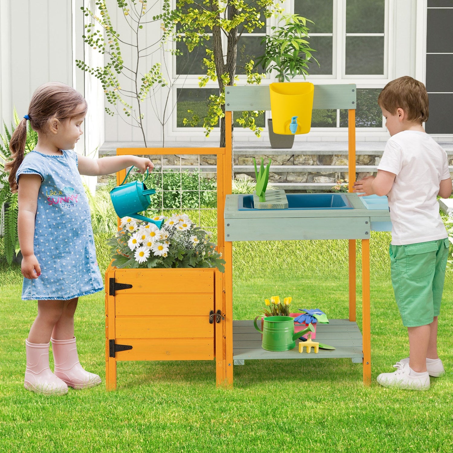 Mesa de jardinería para niños con ventana transparente