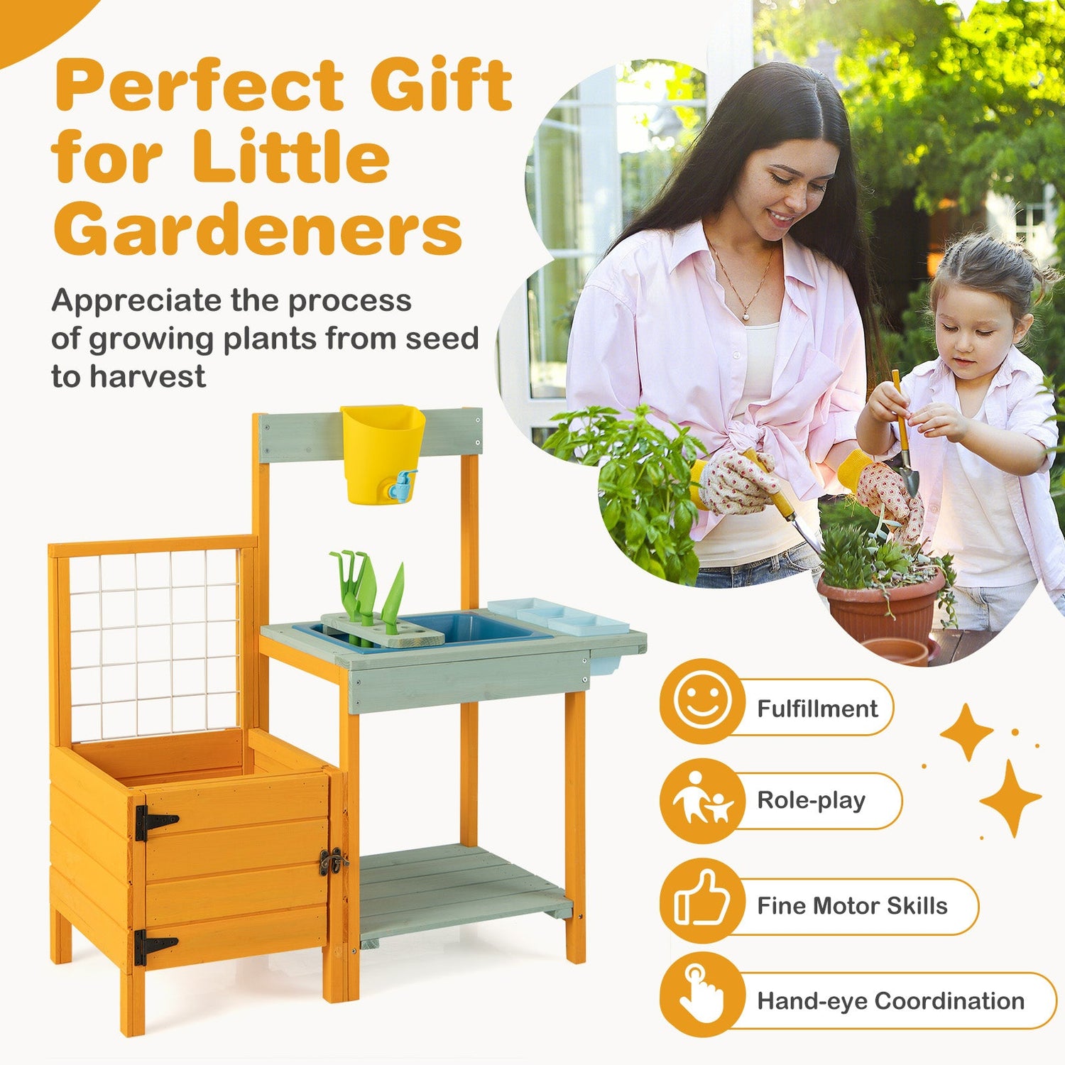 Mesa de jardinería para niños con ventana transparente
