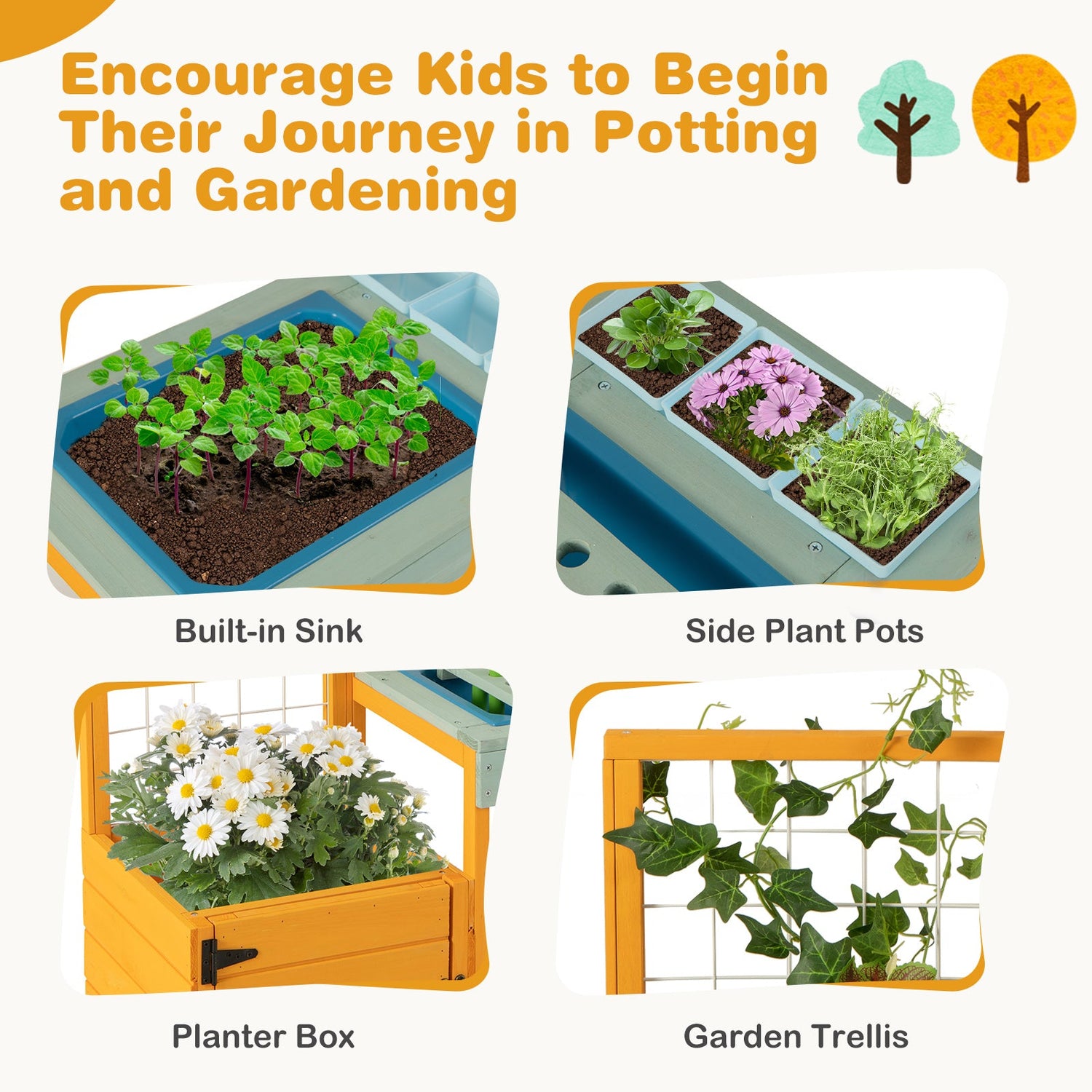 Mesa de jardinería para niños con ventana transparente
