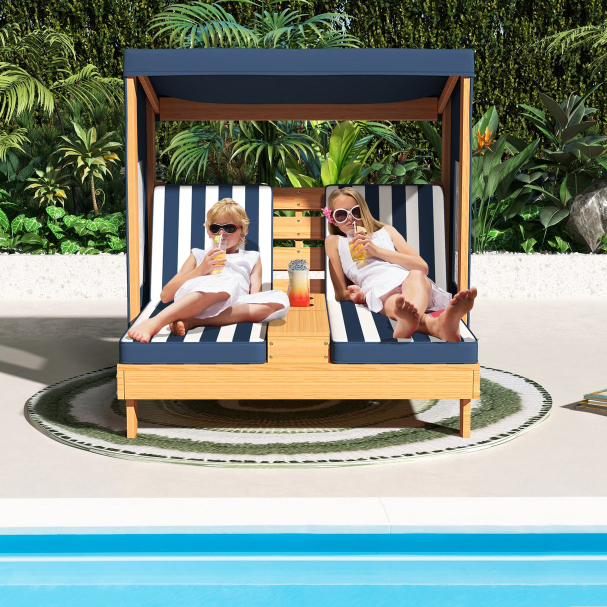 Sillón reclinable para patio para niños con portavasos y toldo