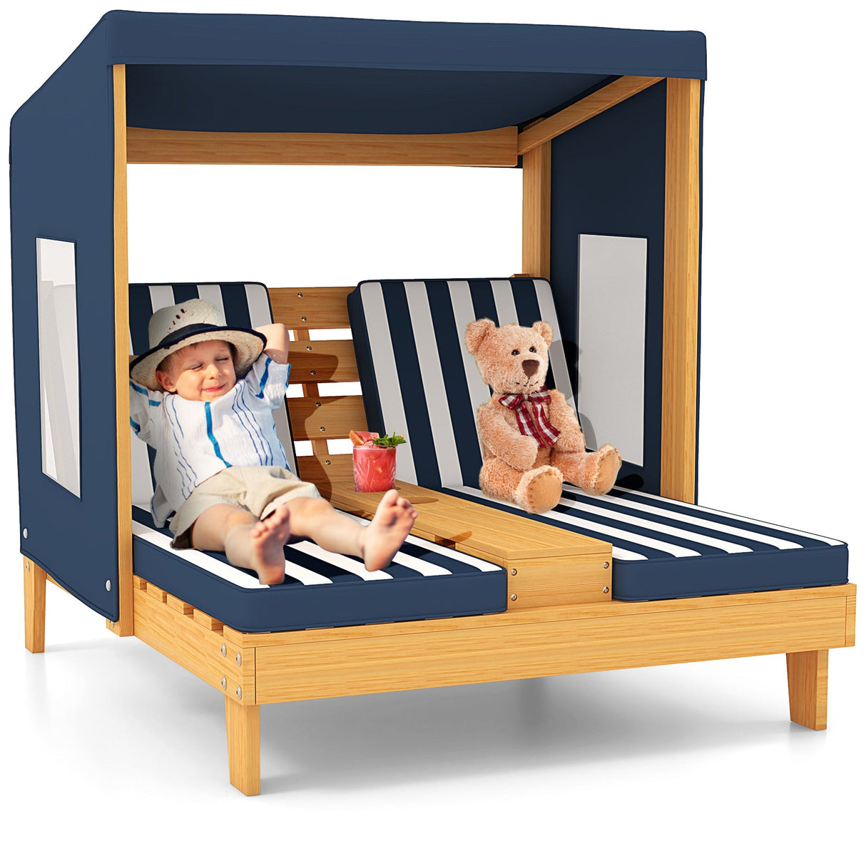 Sillón reclinable para patio para niños con portavasos y toldo