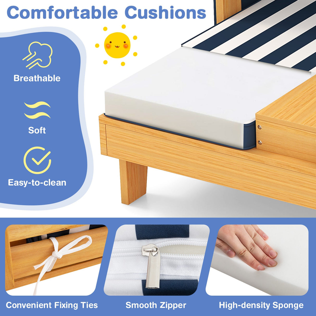 Sillón reclinable para patio para niños con portavasos y toldo