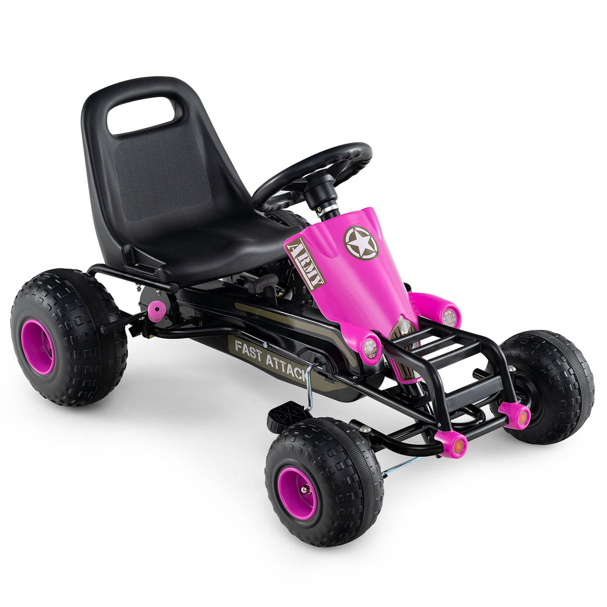 Coche de pedales para niños con volante, palanca de cambios y freno de mano