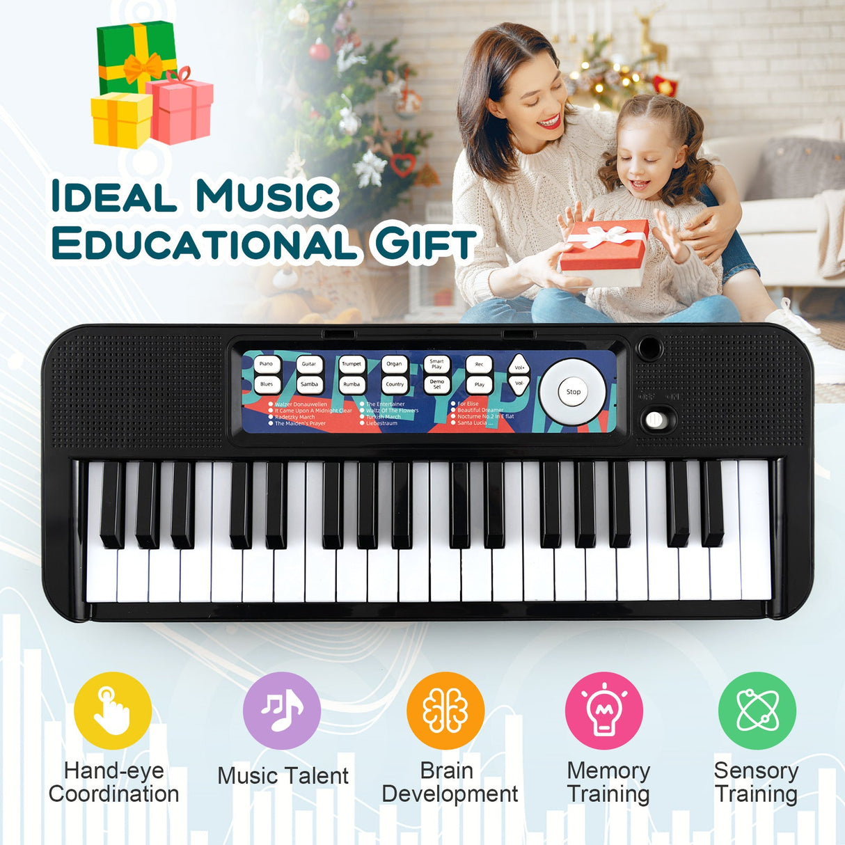 Teclado de piano para niños de 37 teclas con micrófono para niños de 3+ años
