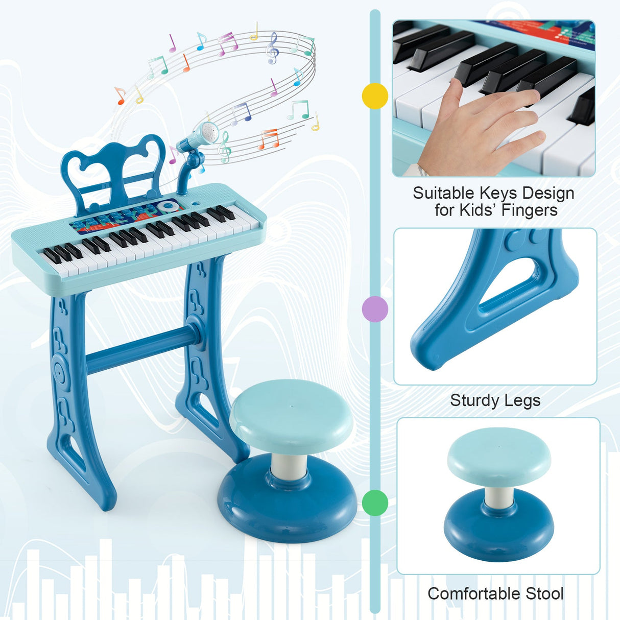 Teclado de piano para niños de 37 teclas con micrófono para niños de 3+ años