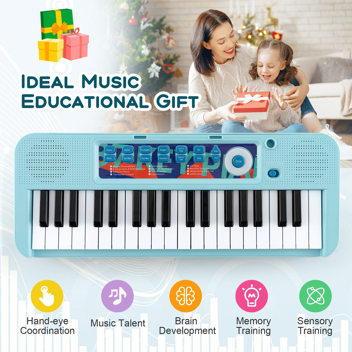 Teclado de piano para niños de 37 teclas con micrófono para niños de 3+ años