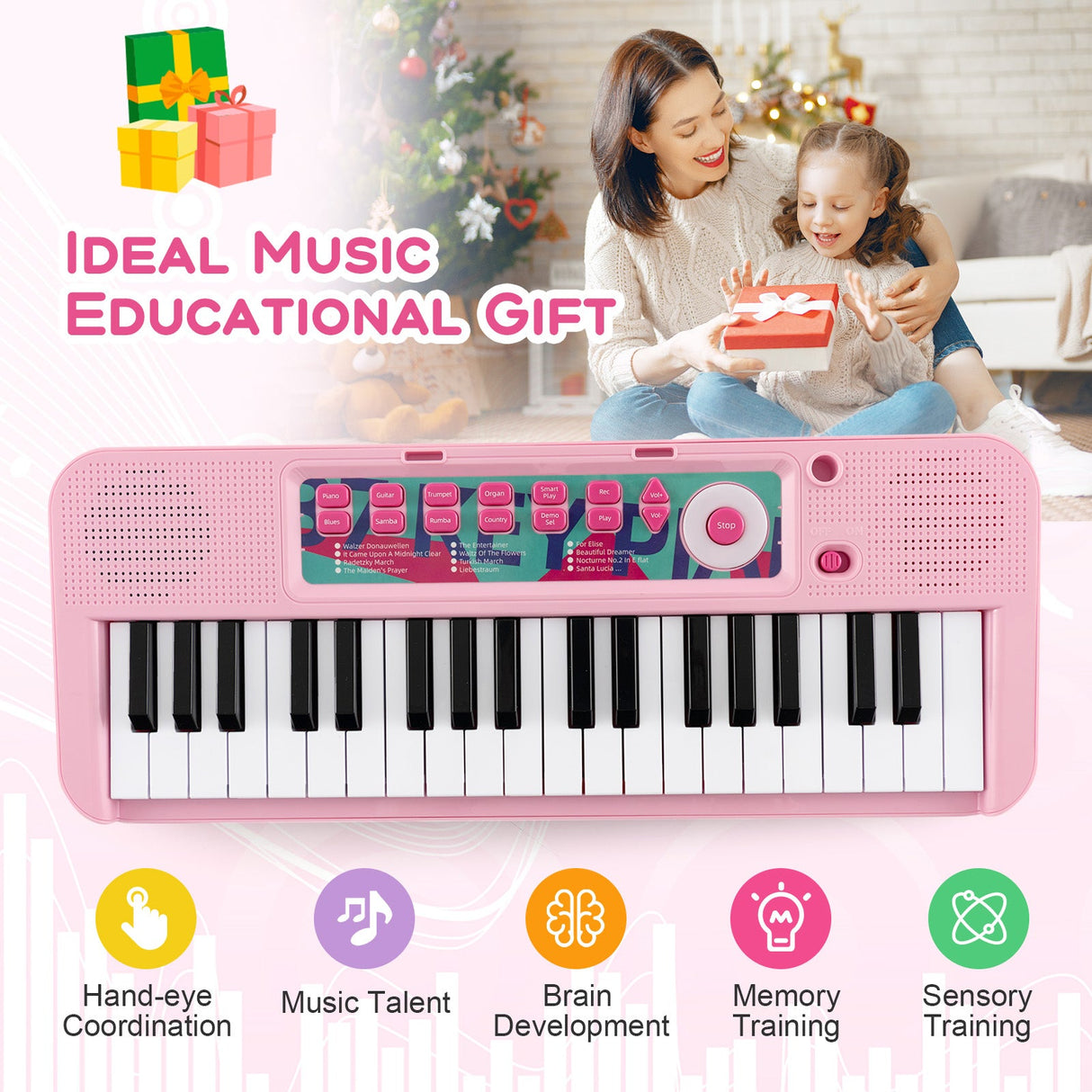 Teclado de piano para niños de 37 teclas con micrófono para niños de 3+ años