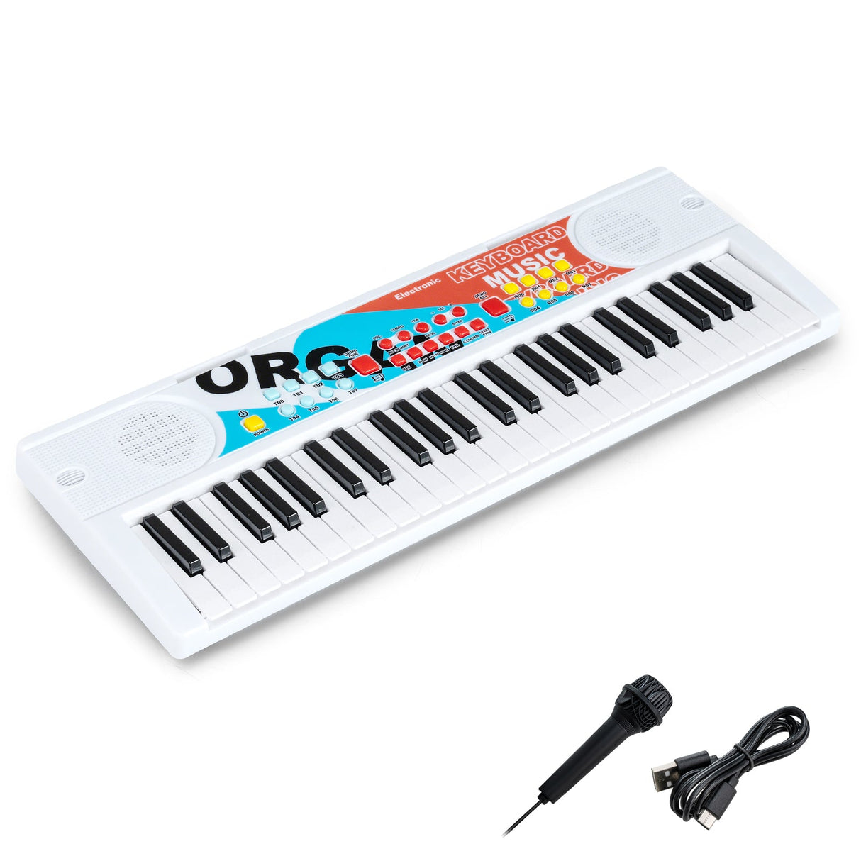 Teclado de piano para niños de 49 teclas, piano de teclado eléctrico portátil con 8 ritmos y 8 tonos