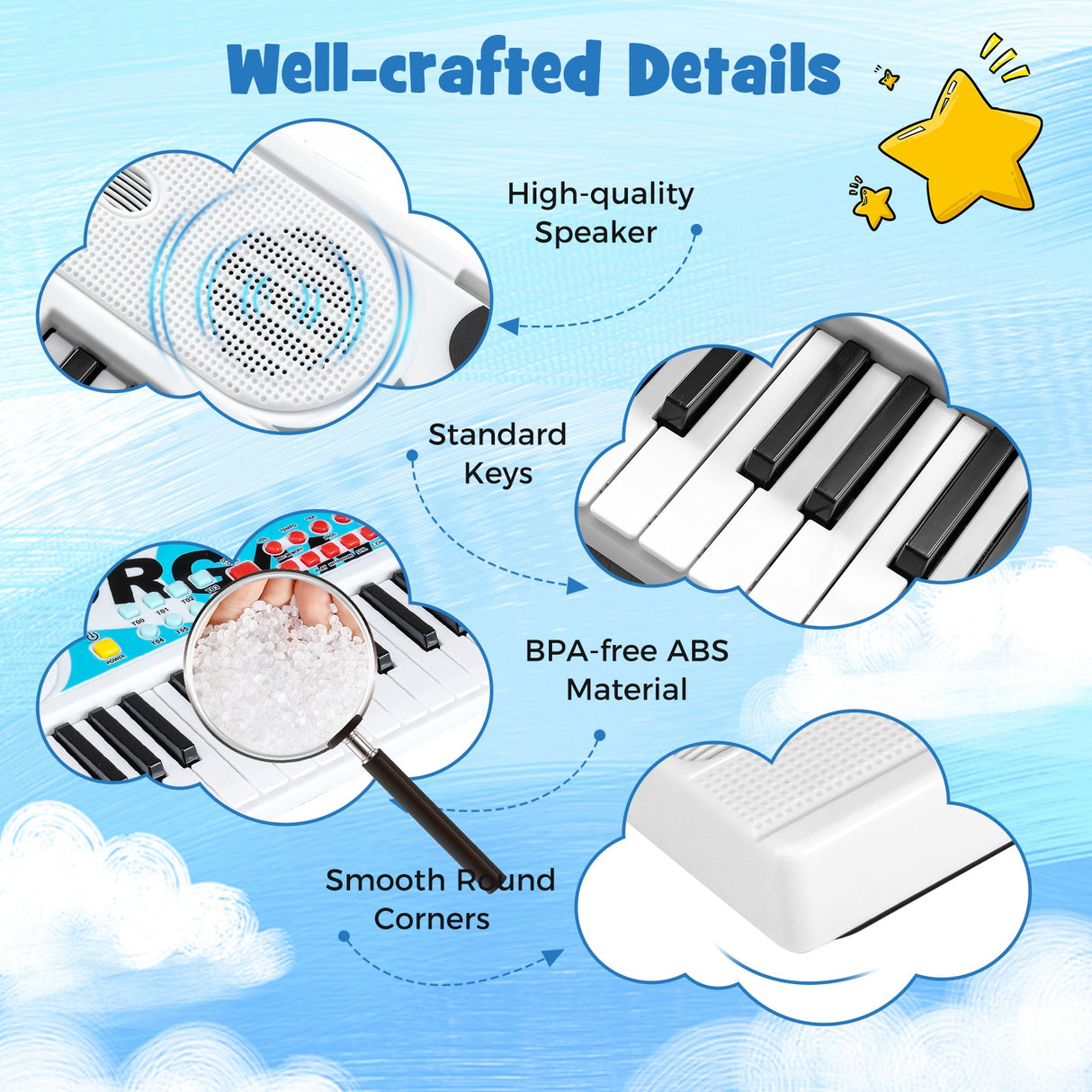 Teclado de piano para niños de 49 teclas, piano de teclado eléctrico portátil con 8 ritmos y 8 tonos