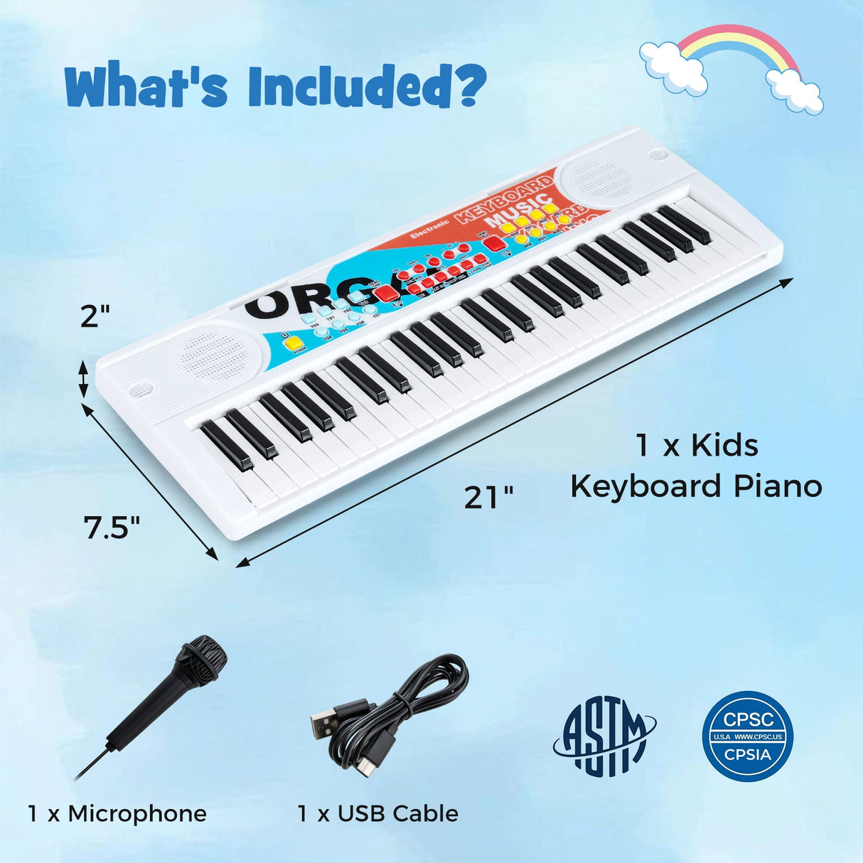 Teclado de piano para niños de 49 teclas, piano de teclado eléctrico portátil con 8 ritmos y 8 tonos