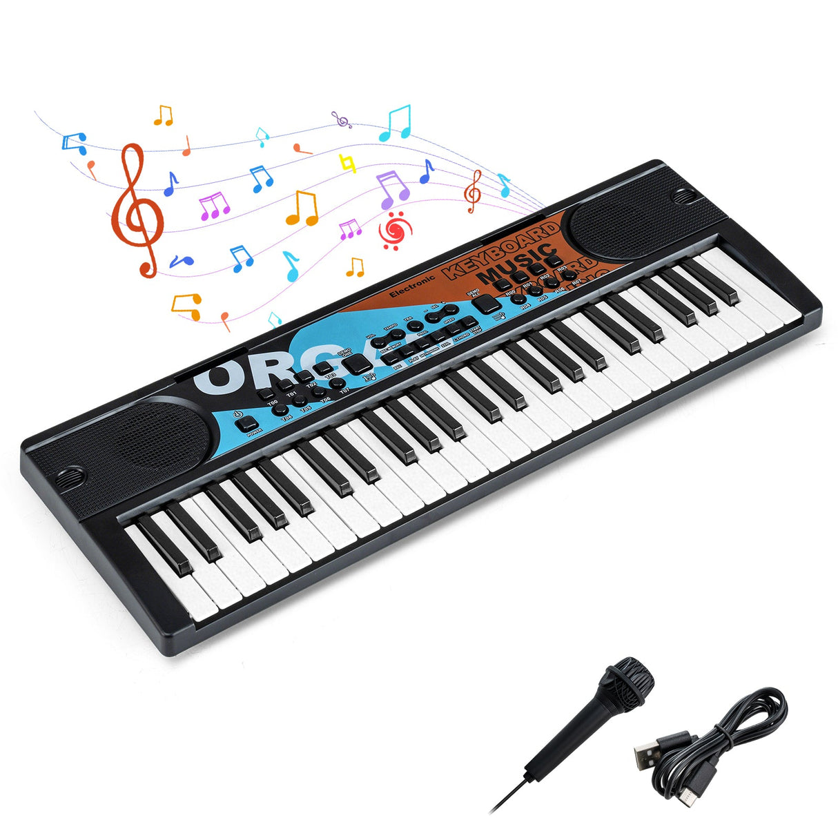Teclado de piano para niños de 49 teclas, piano de teclado eléctrico portátil con 8 ritmos y 8 tonos