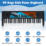 Teclado de piano para niños de 49 teclas, piano de teclado eléctrico portátil con 8 ritmos y 8 tonos