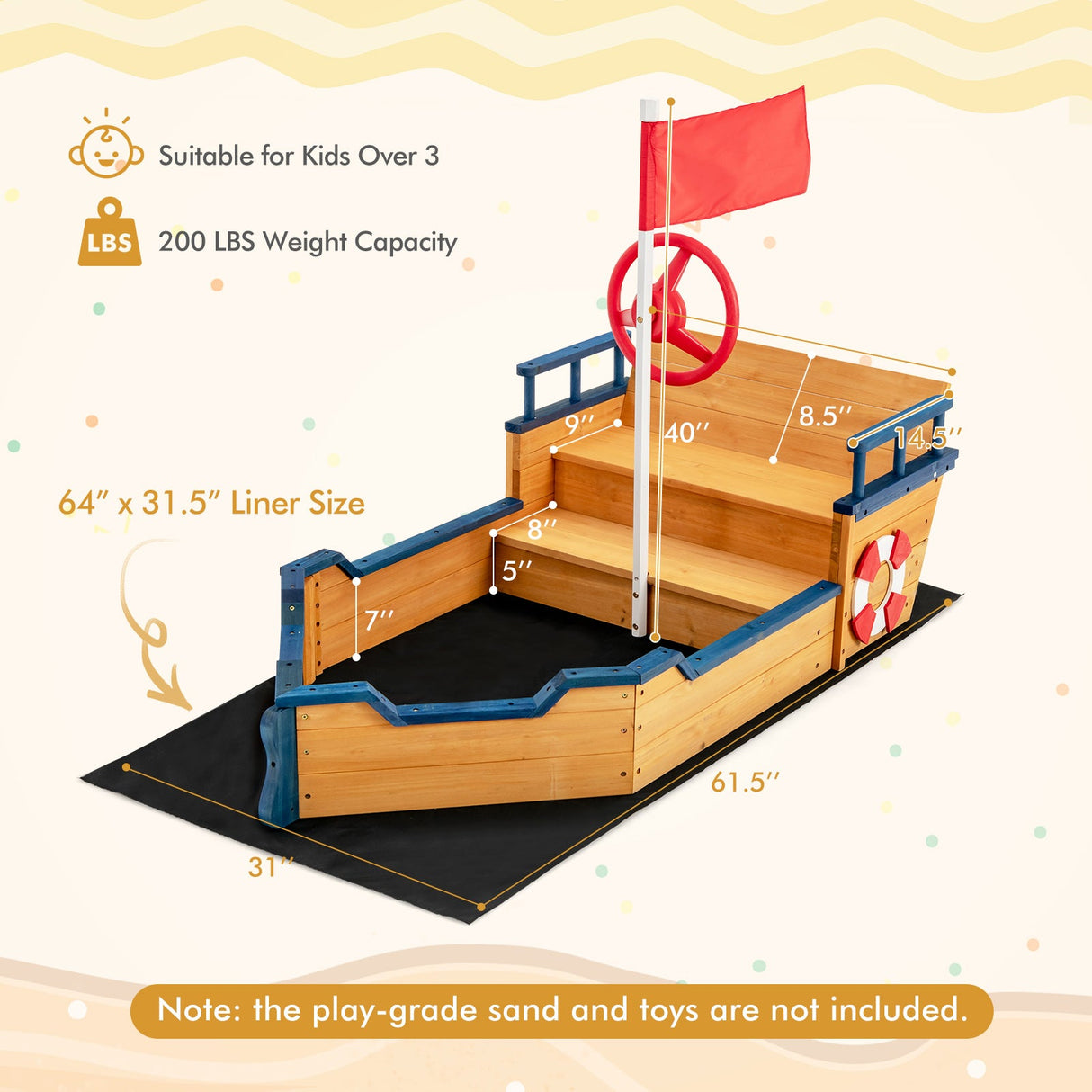 Barco Pirata de Madera Arenero para Niños Juego Exterior
