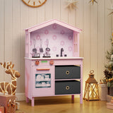 Kids Play Kitchen Children Toy Kitchen Playset with 2 Stoves and Rotation Knobs