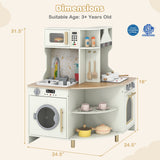 Cocina de Juguete de Madera para Niños, Juego de Cocina Esquinera con Grifo y Fregadero que Funcionan - Beige