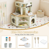 Cocina de Juguete de Madera para Niños, Juego de Cocina Esquinera con Grifo y Fregadero que Funcionan - Beige