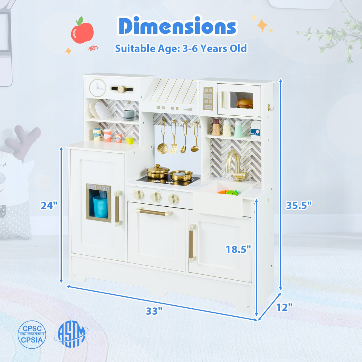 Cocina de juguete para niños con estufas y grifo para niñas y niños de 3 a 6 años