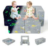 Sofá de juegos para niños con otomana y funda extraíble y lavable a máquina - Gris