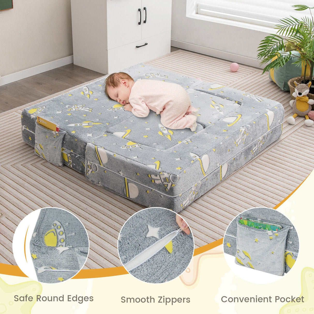 Sofá de juegos para niños con otomana y funda extraíble y lavable a máquina - Gris