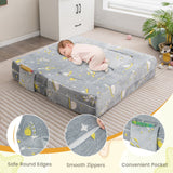 Sofá de juegos para niños con otomana y funda extraíble y lavable a máquina - Gris