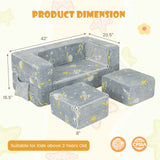 Sofá de juegos para niños con otomana y funda extraíble y lavable a máquina - Gris