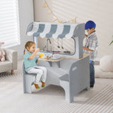 Cocina de juguete de doble cara para niños con cafetería de 2 asientos - Gris