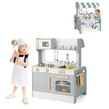 Cocina de juguete de doble cara para niños con cafetería de 2 asientos - Gris