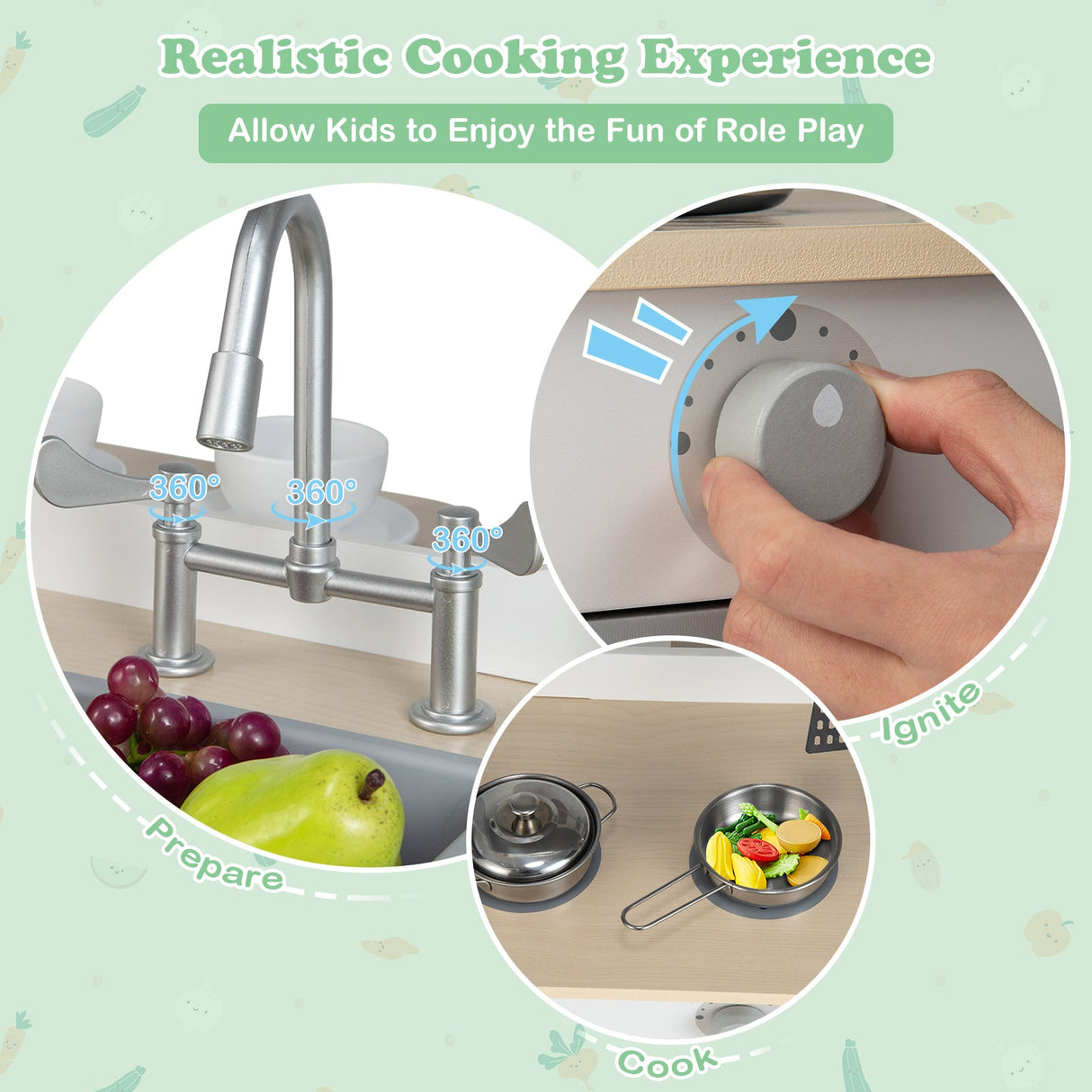 Cocina de juguete de doble cara para niños con cafetería de 2 asientos - Gris