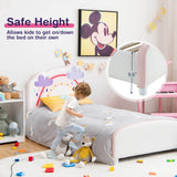 Cama plataforma de madera tapizada tamaño individual para niños con estampado de arcoíris
