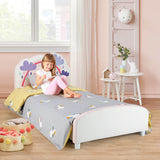 Cama plataforma de madera tapizada tamaño individual para niños con estampado de arcoíris