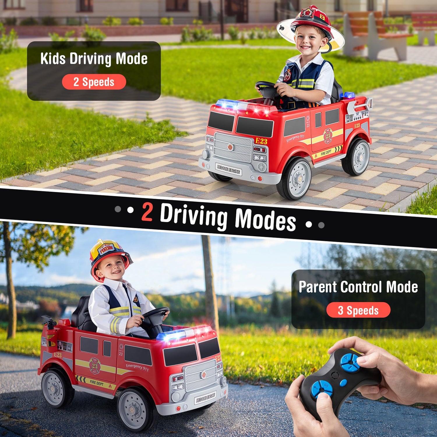 Kids Ride on Fire Truck with Remote Control and Extinguisher-Red