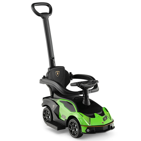 Coche Montable de Empuje Lamborghini 3 en 1 con Licencia, Barandilla de Seguridad y Mango