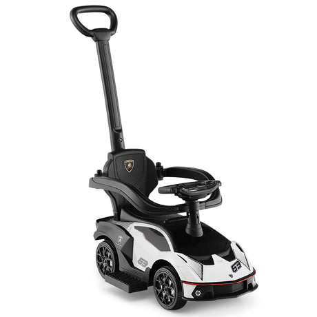 Coche Montable de Empuje Lamborghini 3 en 1 con Licencia, Barandilla de Seguridad y Mango