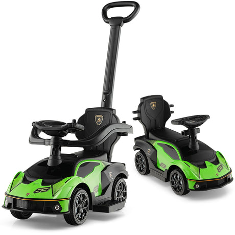 Coche Montable de Empuje Lamborghini 3 en 1 con Licencia, Barandilla de Seguridad y Mango