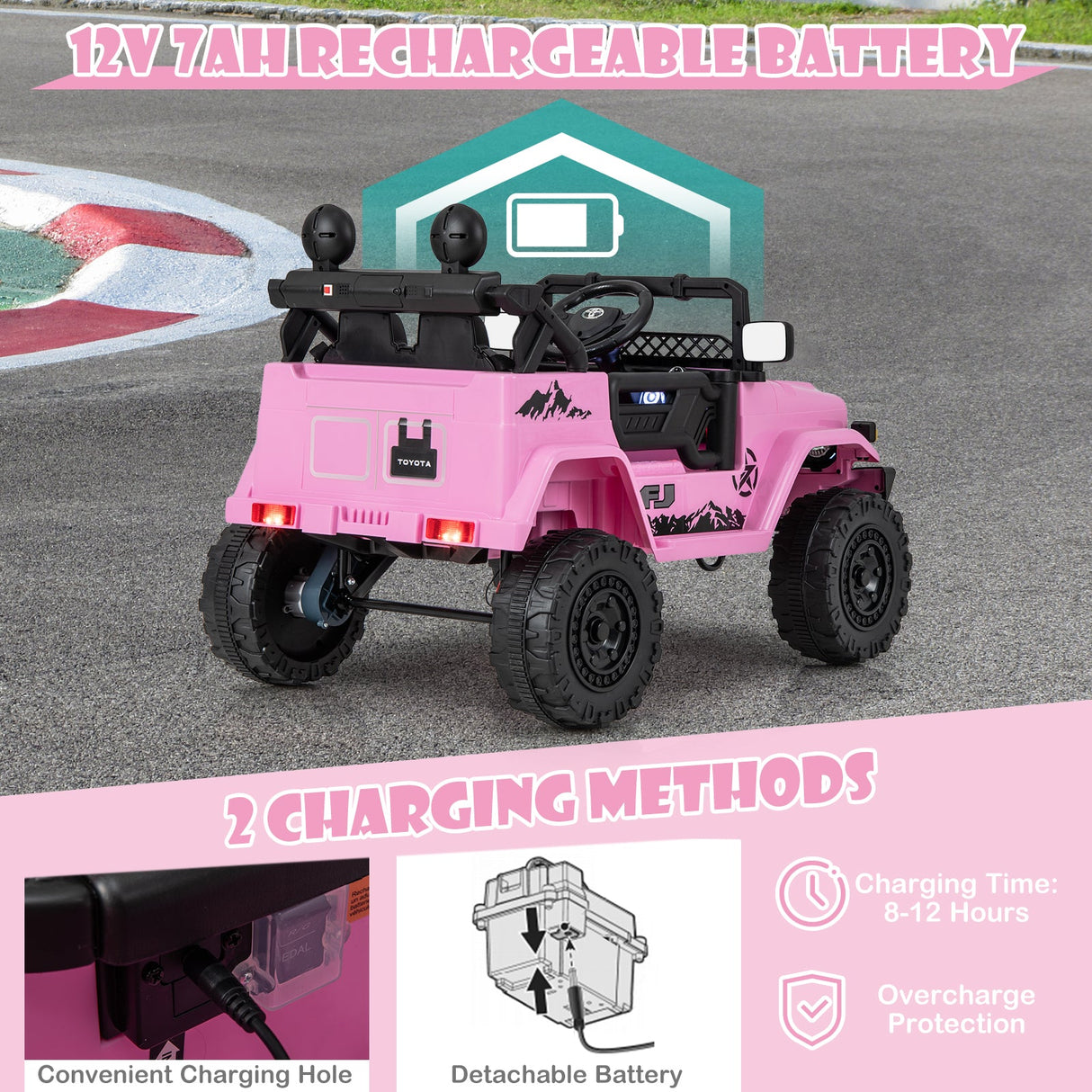 Coche Eléctrico Toyota FJ Cruiser de 12V 7Ah con Licencia y Control Remoto - Rosa