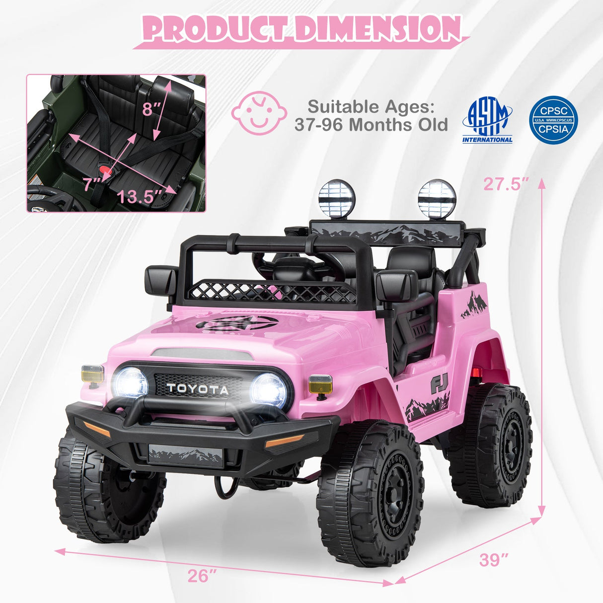 Coche Eléctrico Toyota FJ Cruiser de 12V 7Ah con Licencia y Control Remoto - Rosa