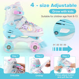 Kids Roller Skates 4 Sizes Adjustable Quad Skates with Light-up Wheels