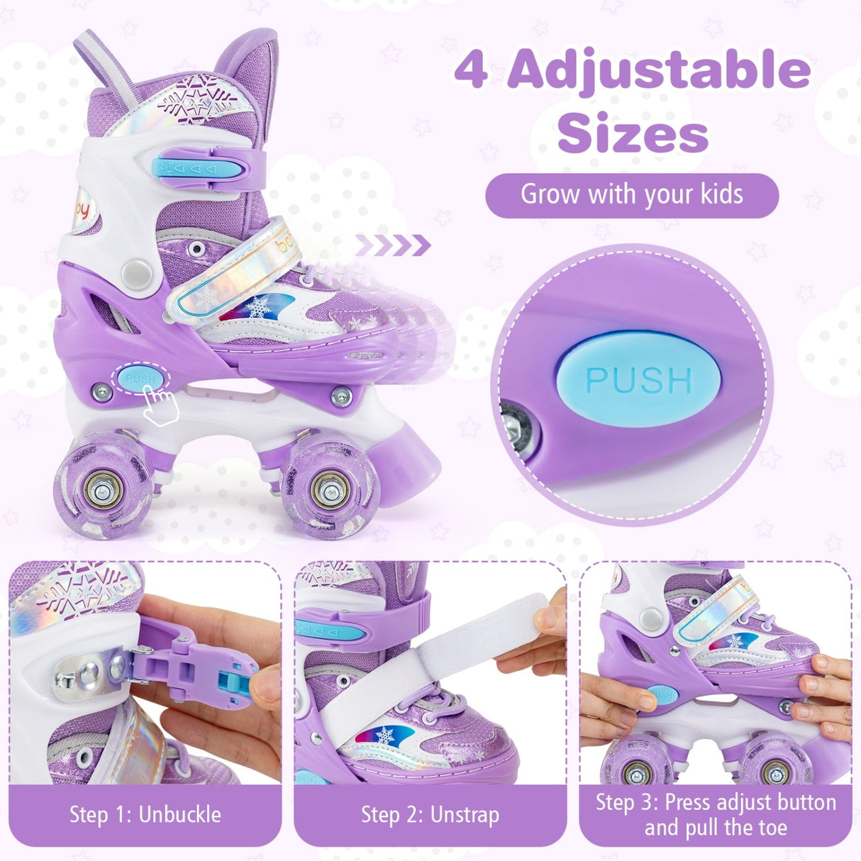 Patines para niños 4 tallas ajustables con ruedas luminosas para niños pequeños de 5 a 7 años (S)