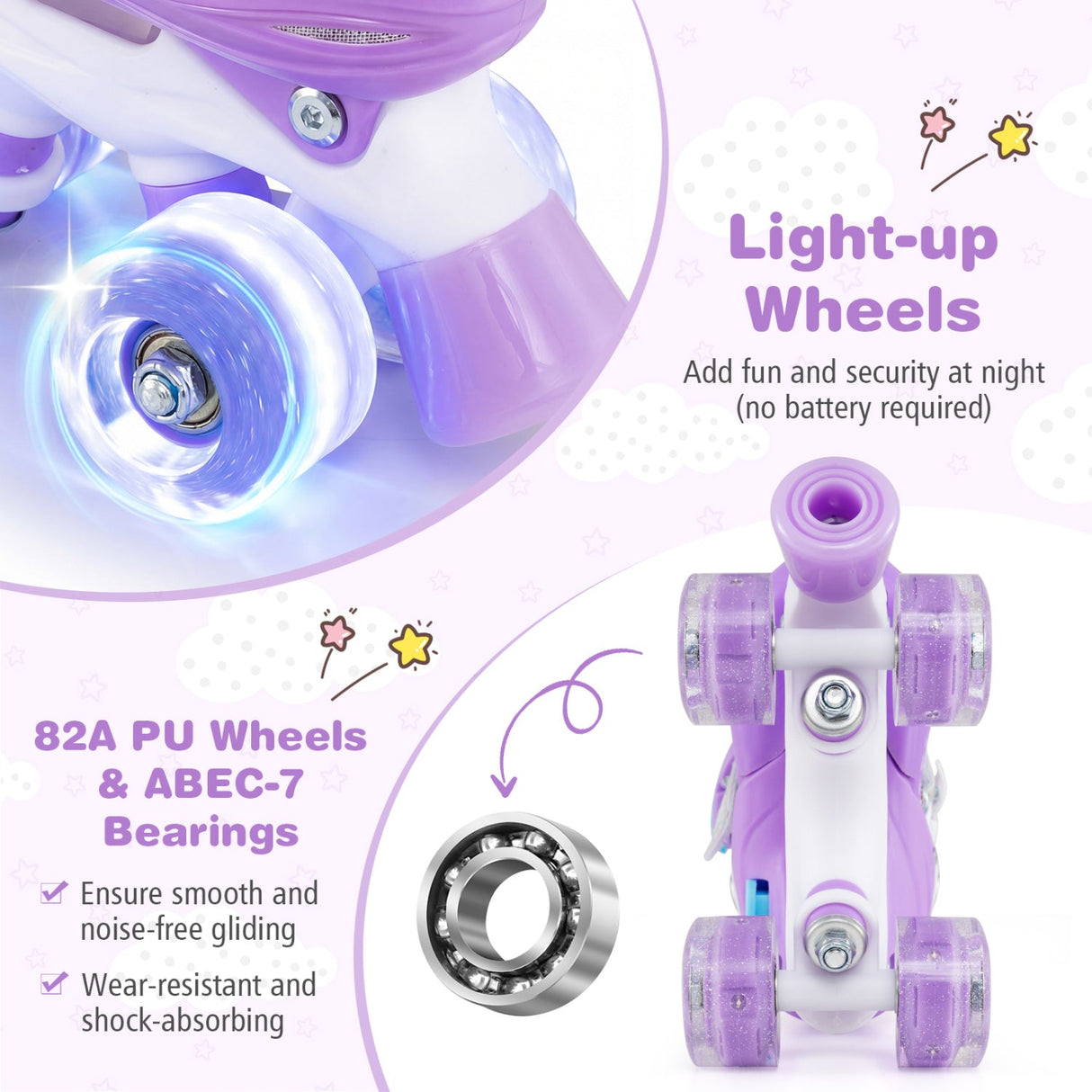 Patines para niños 4 tallas ajustables con ruedas luminosas para niños pequeños de 5 a 7 años (S)