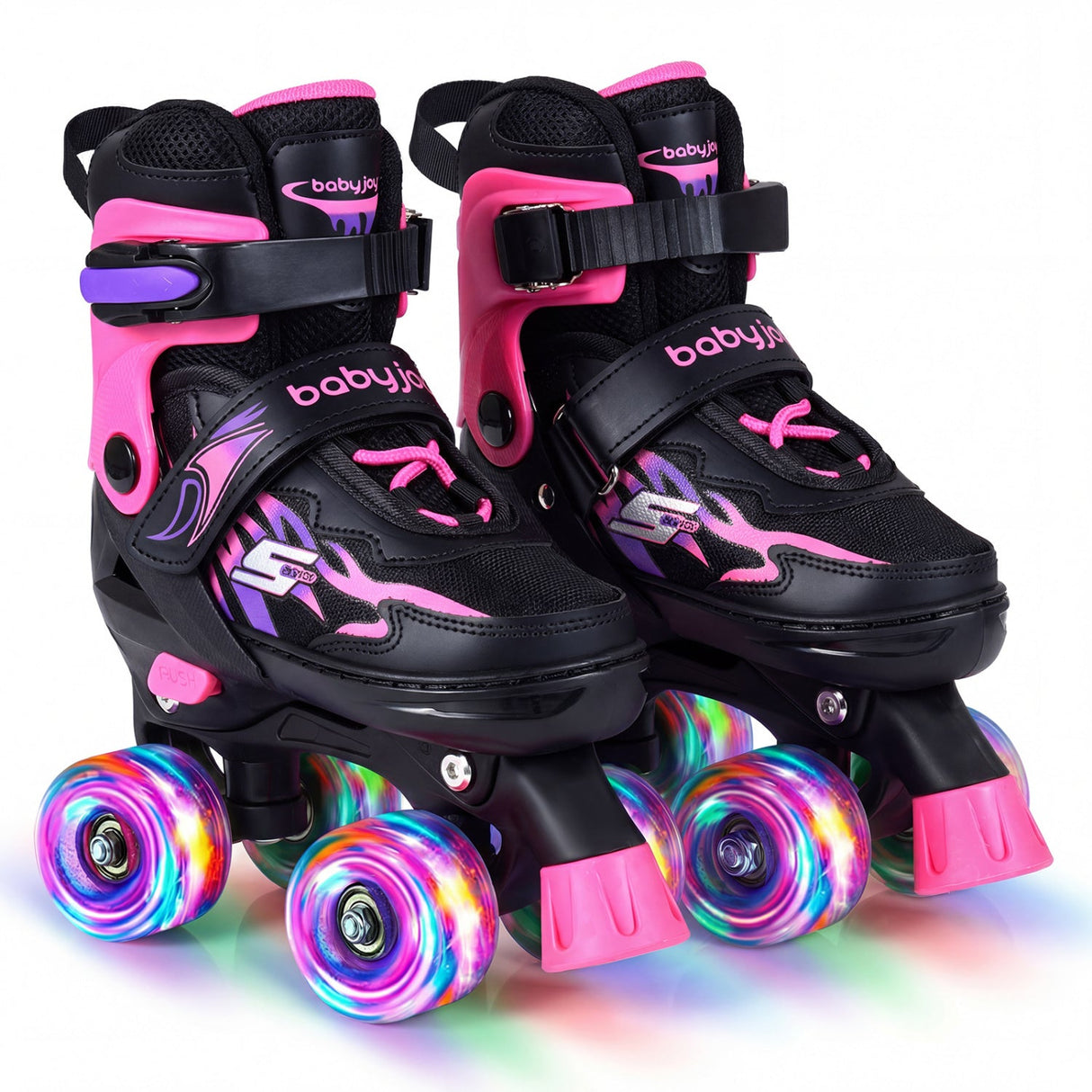 Patines de ruedas para niños y niñas, ajustables a 4 tallas, con ruedas luminosas