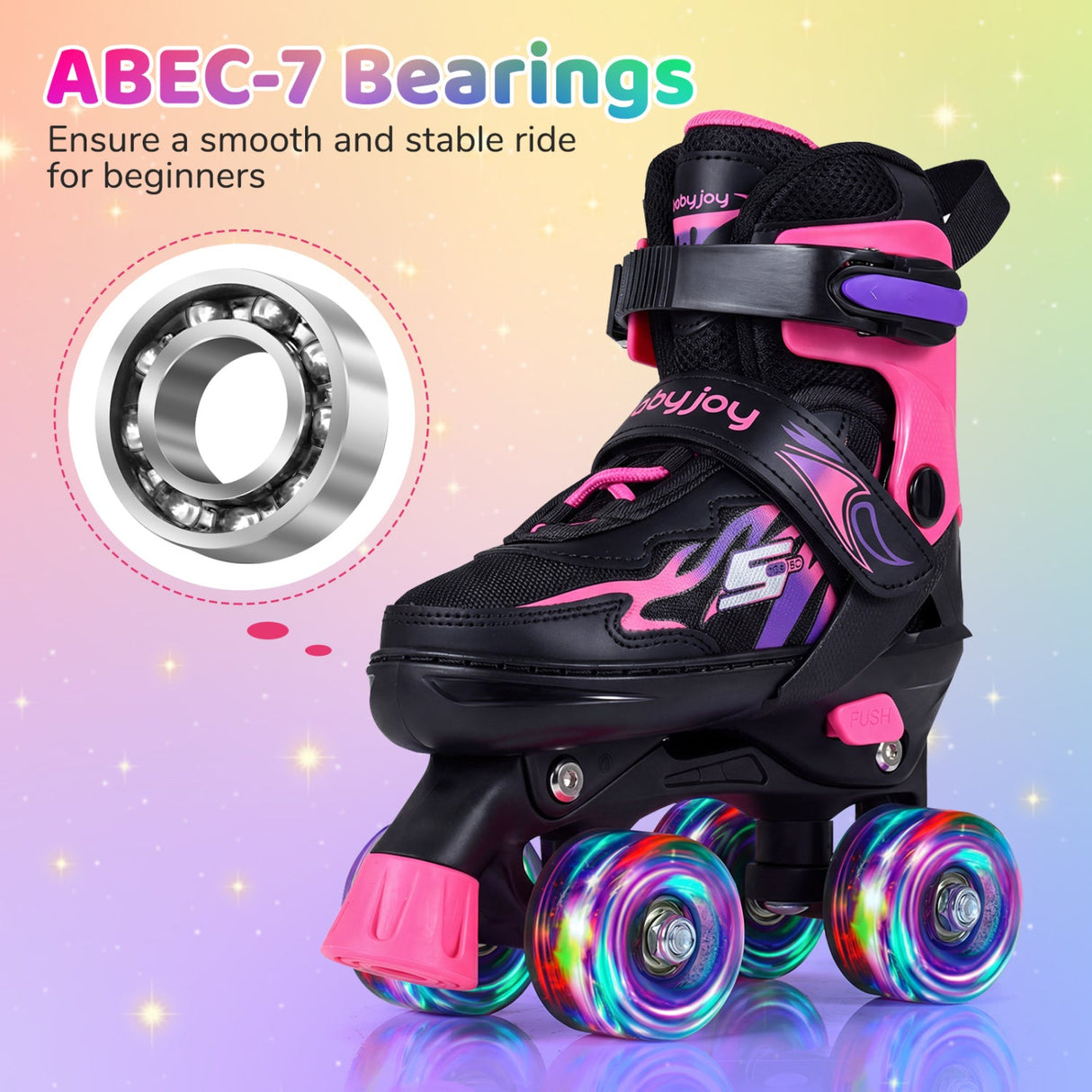 Patines de ruedas para niños y niñas, ajustables a 4 tallas, con ruedas luminosas