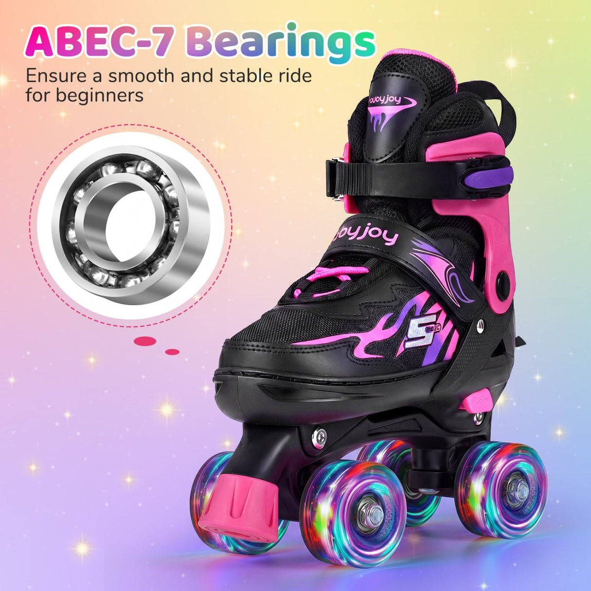 Patines de ruedas para niños y niñas, 4 tamaños ajustables, patines con ruedas iluminadas para exteriores