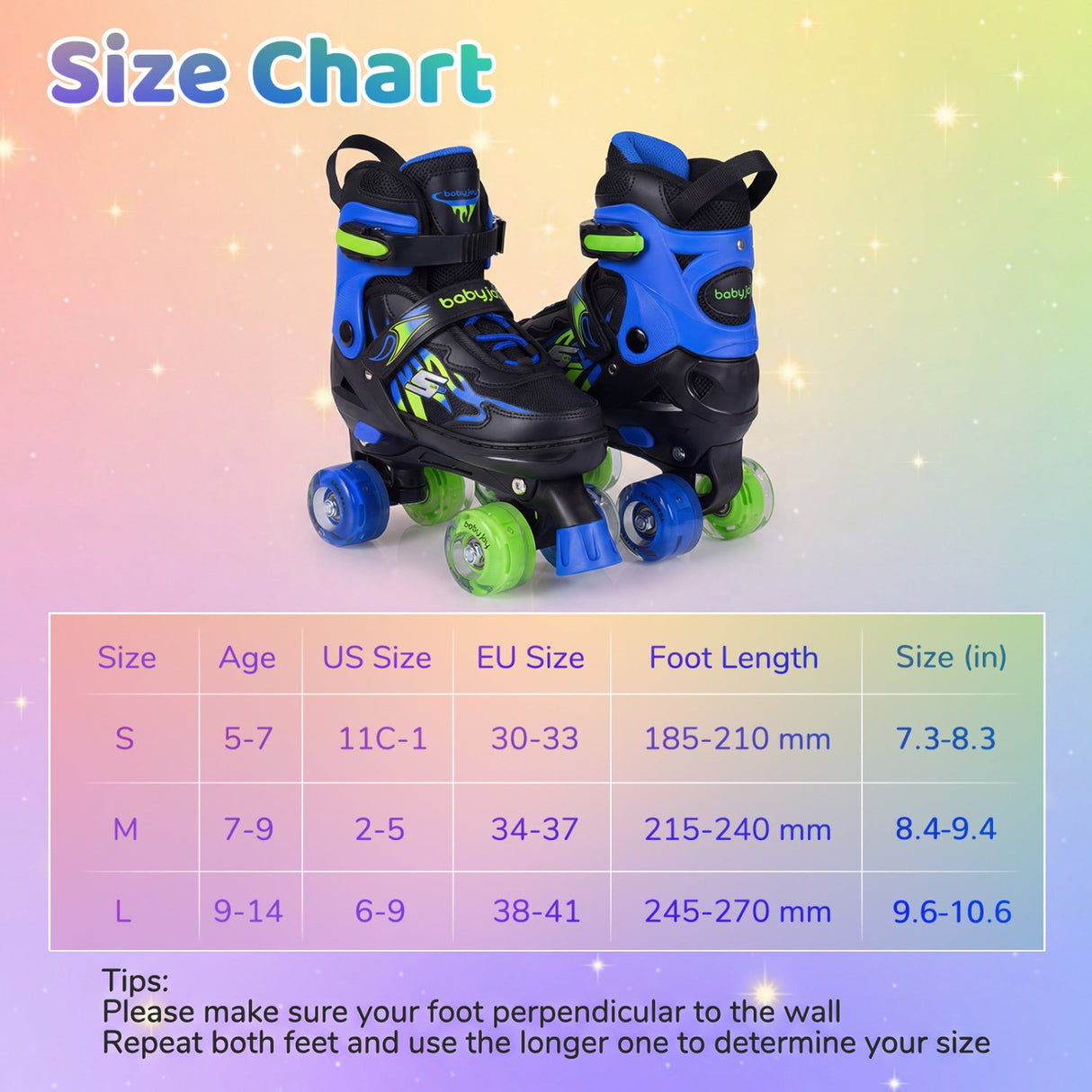 Patines de ruedas para niños y niñas, 4 tamaños ajustables, patines con ruedas iluminadas para exteriores